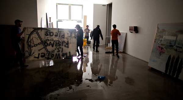 Flood damage at a Chelsea gallery after hurricane Sandy